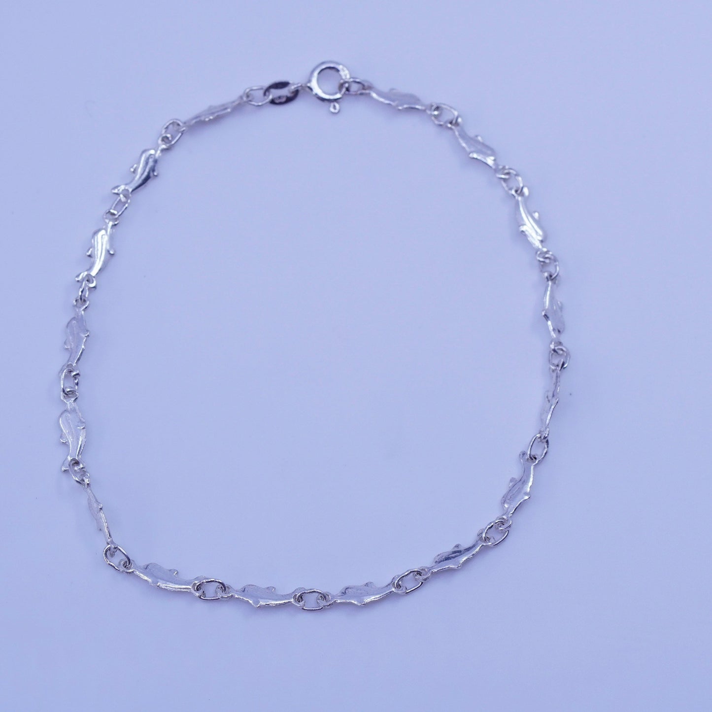 8.75”, Vintage Italy Sterling 925 silver handmade bracelet, dolphin link chain