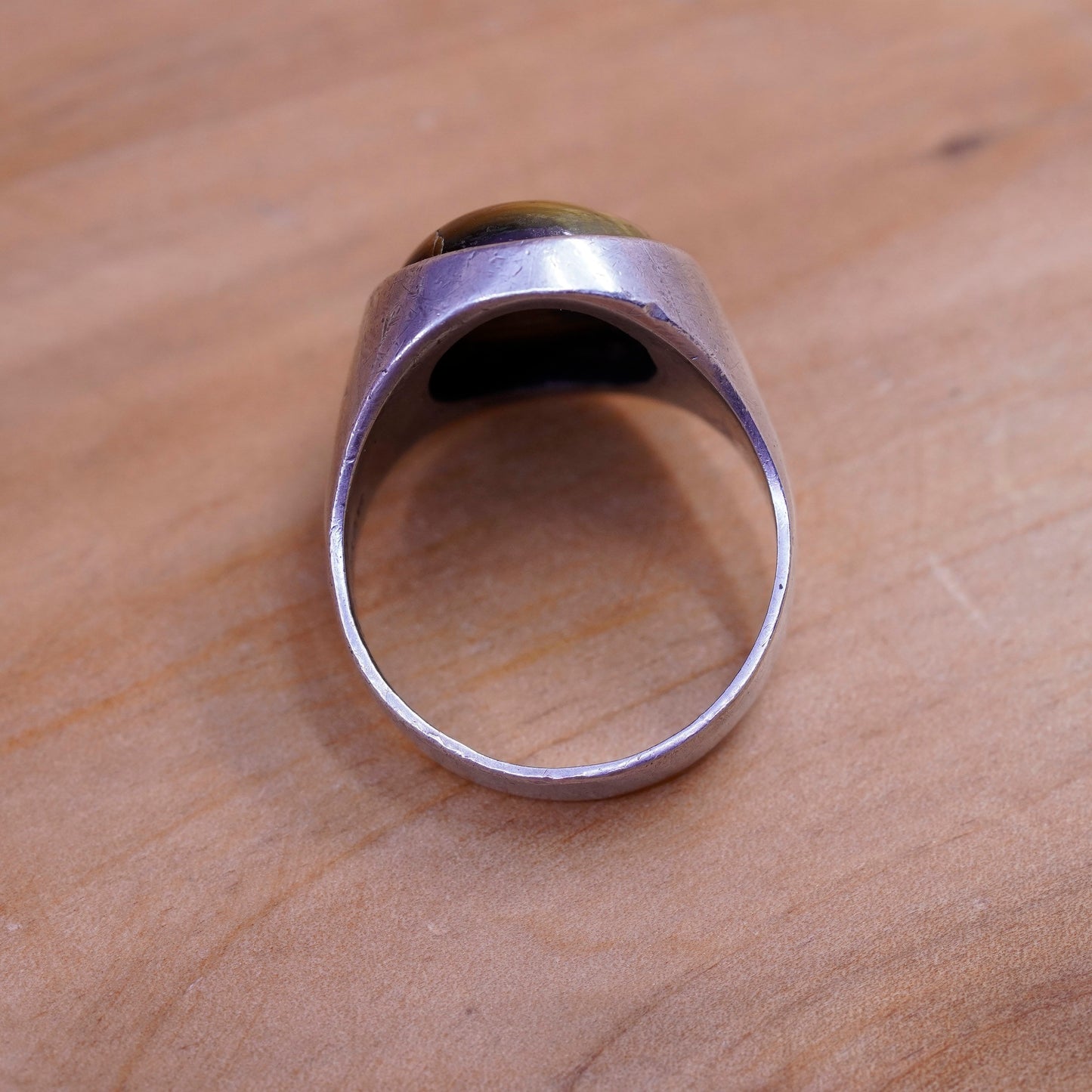 Size 12, vintage Sterling 925 silver handmade ring with golden tiger eye
