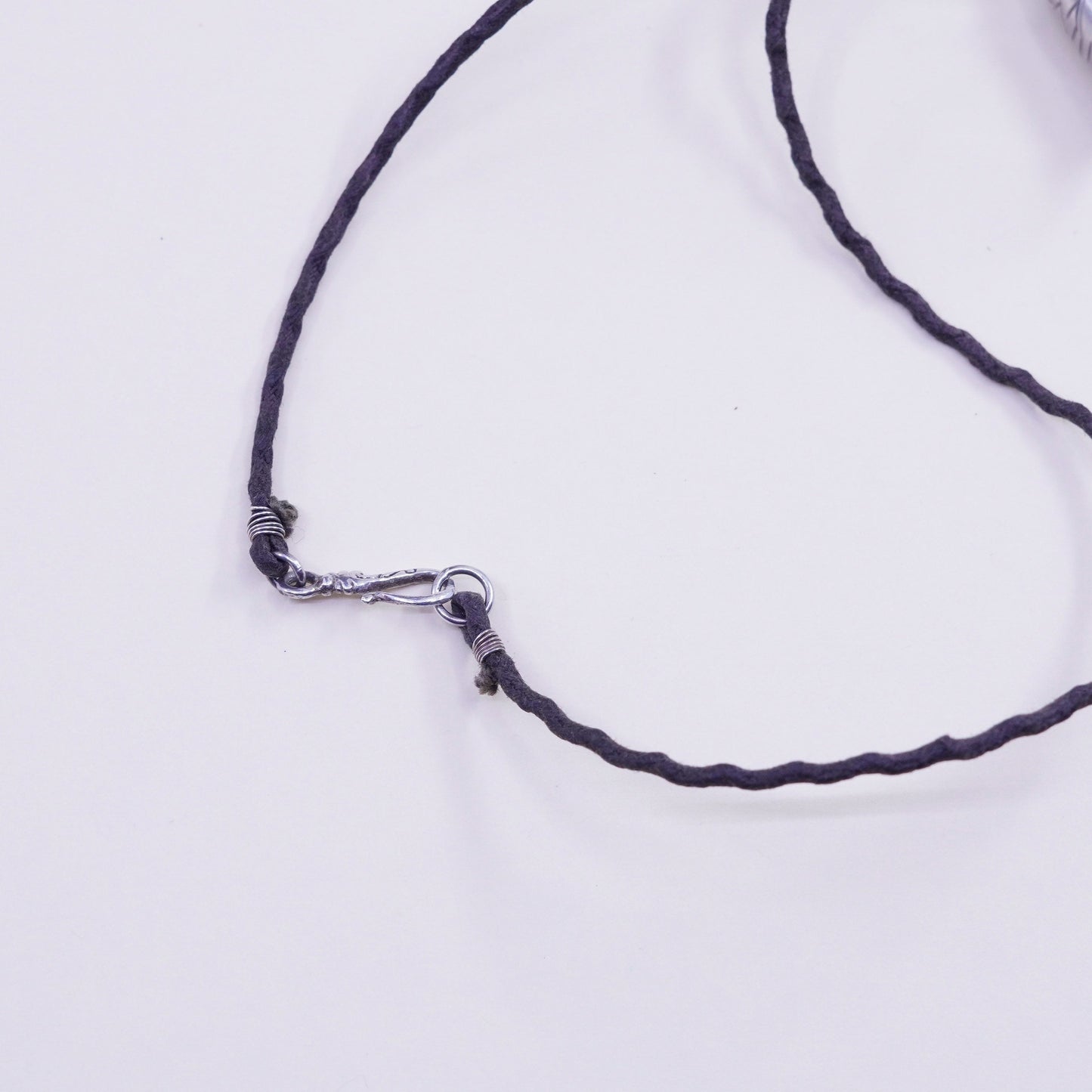 16”, Vintage sterling silver handmade necklace, 925 round pendant linen thread