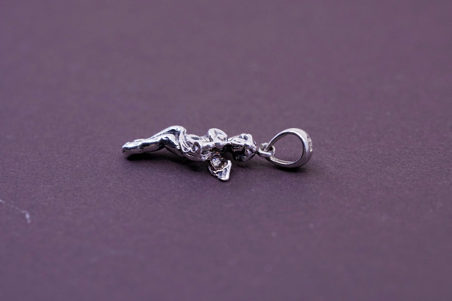 Vintage Sterling silver handmade pendant, Italy 925 angel with trumpet charm