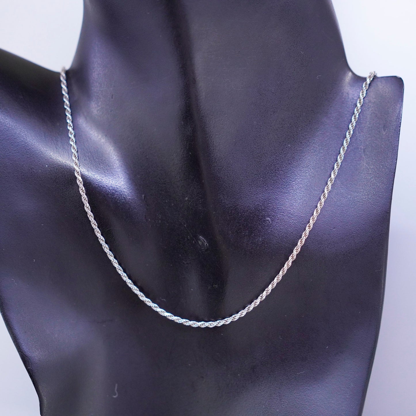 18” 2mm, vintage Italy Sterling 925 silver rope chain necklace