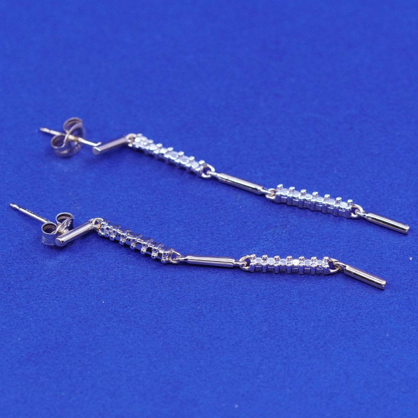 Vintage vermeil gold filled Sterling 935 silver handmade long earrings diamonds