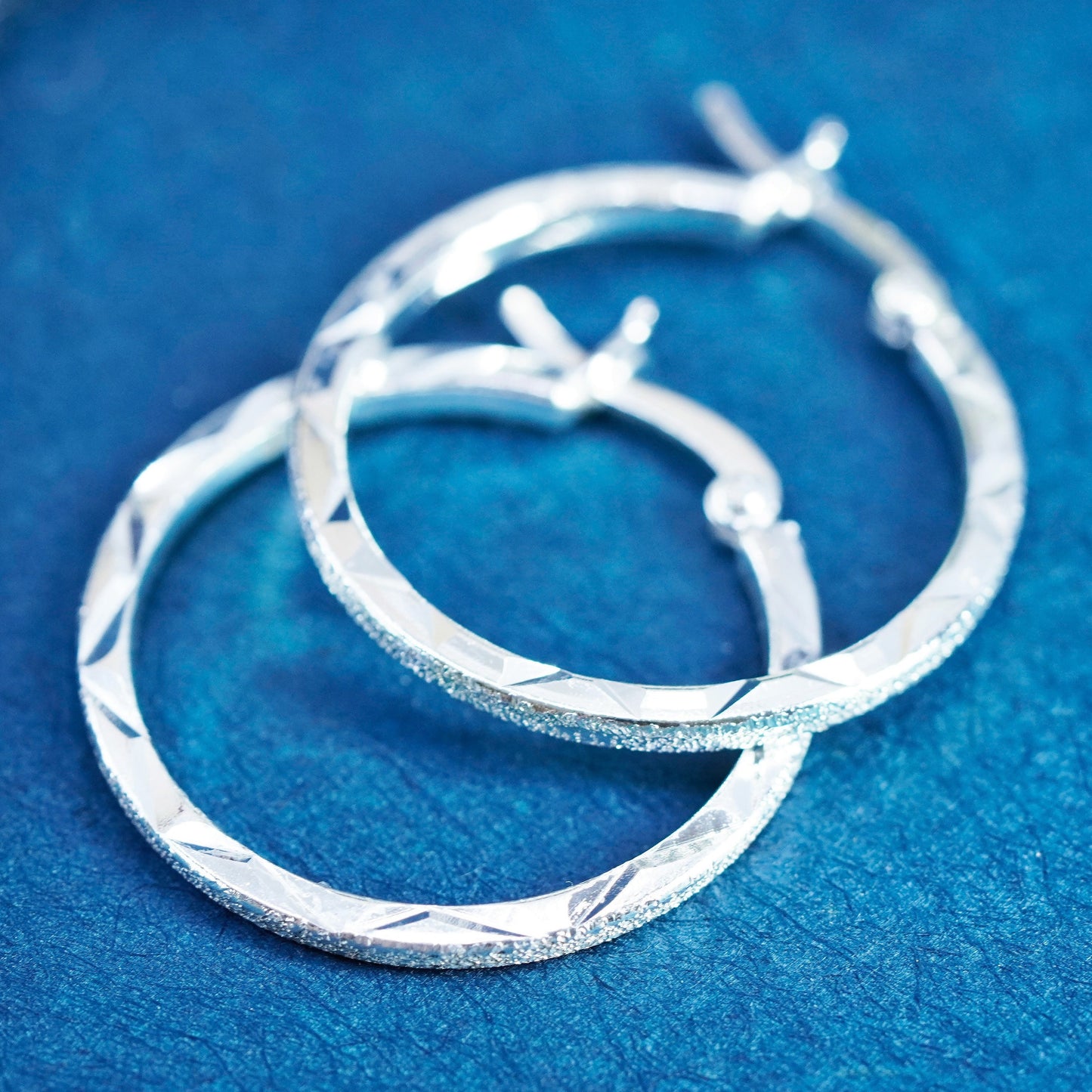 1”, vintage Sterling silver hoop earrings, 925 textured huggie