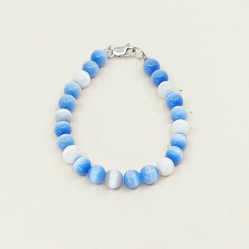 5.5”, Mexico Sterling 925 Silver Handmade Bead Bracelet, Blue Tiger’s Eye beads