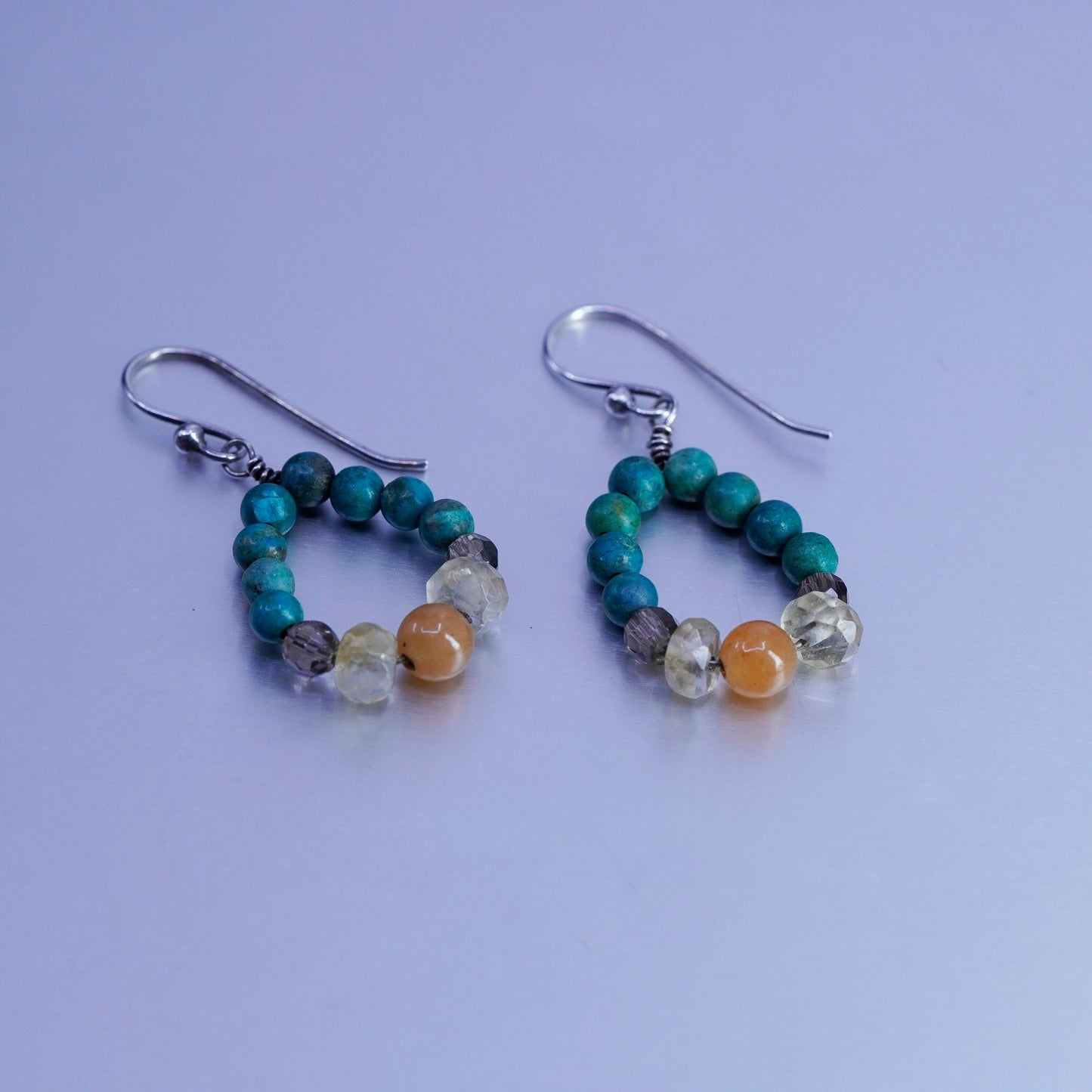 Vintage Sterling 925 silver handmade earrings with turquoise citrine beads