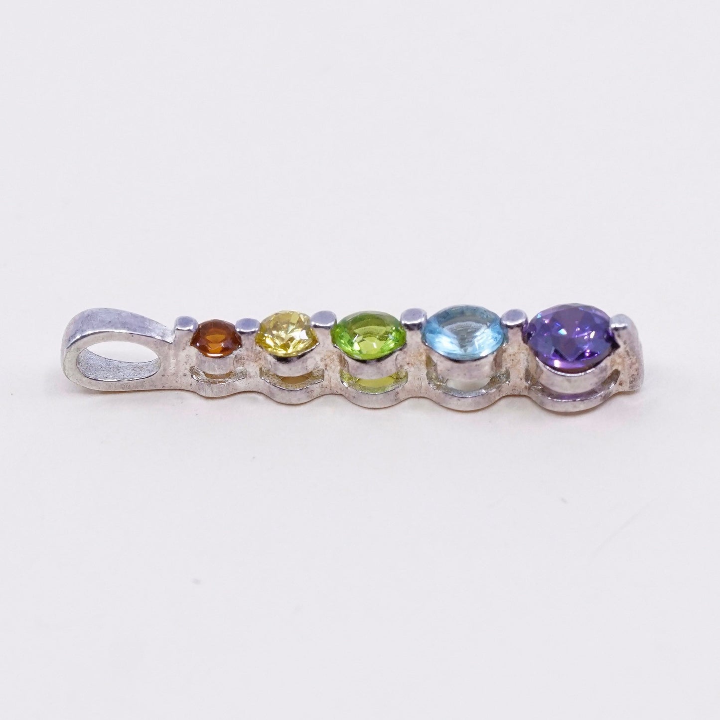 Sterling silver pendant, solid 925 silver with amethyst ruby citrine peridot