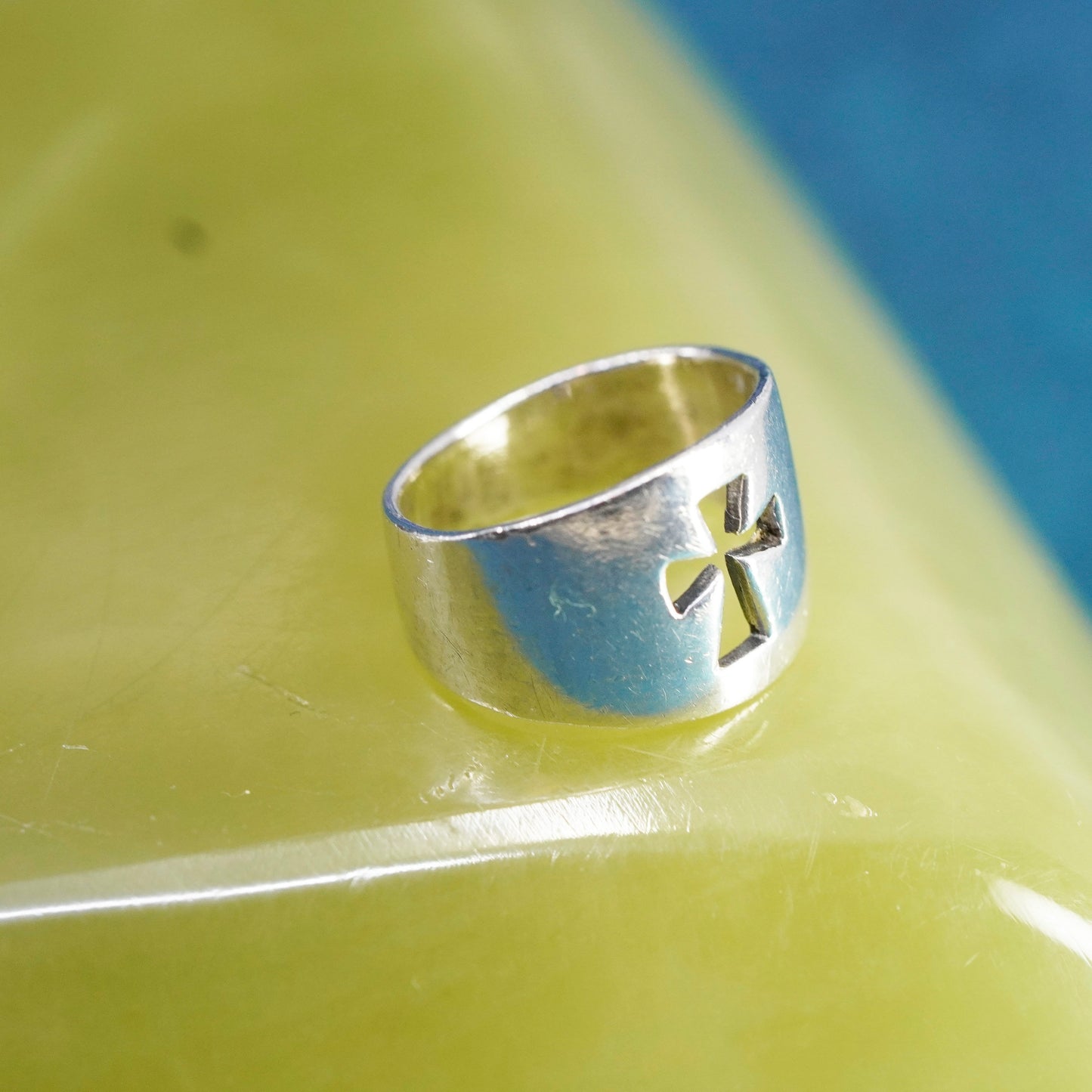 Size 2.25, vintage sterling silver handmade ring, 925 pinky band with cross cut
