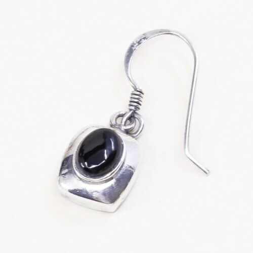 Amazing Southwestern handmade Sterling Silver earrings, 925 Obsidian Dangles