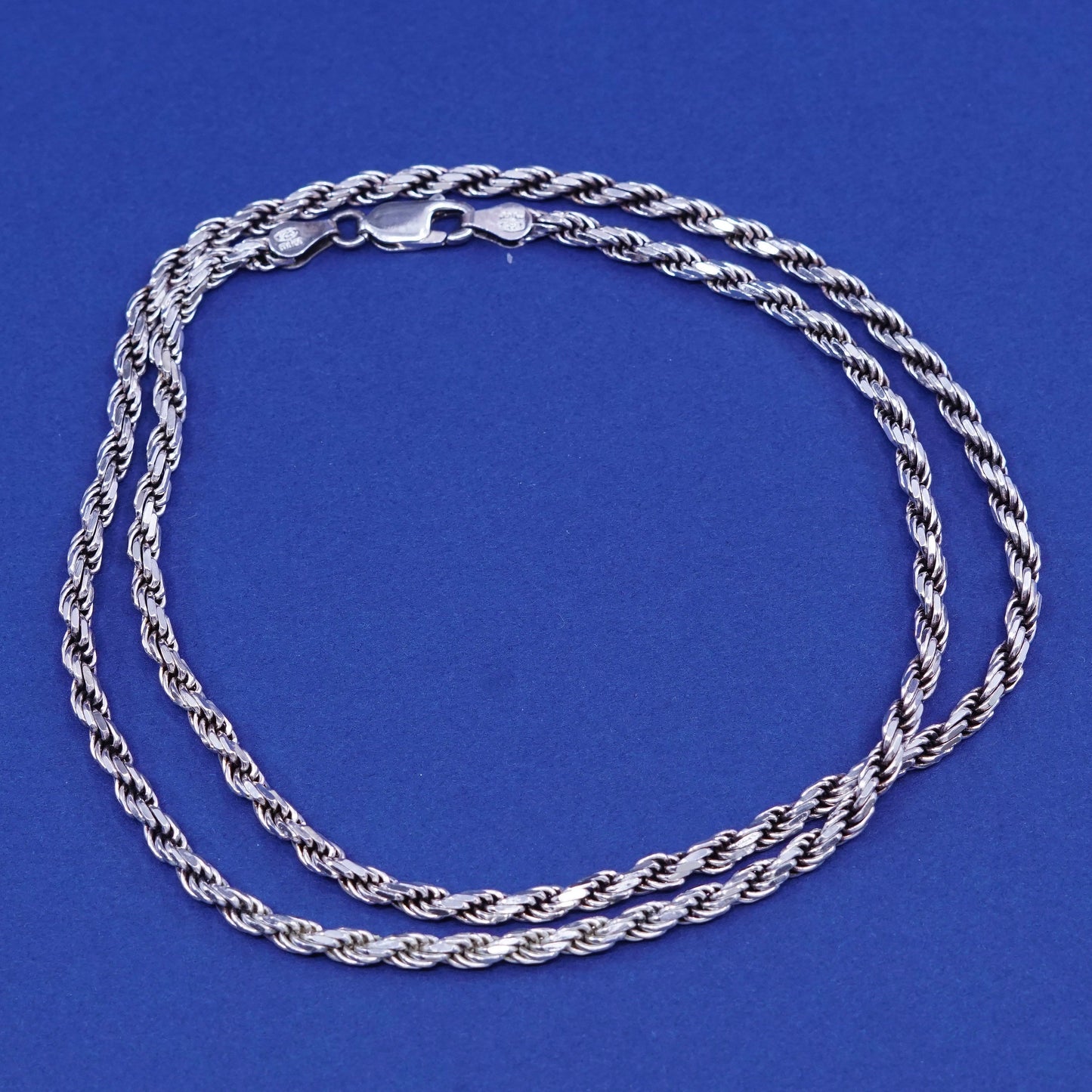 20”, 4mm, vintage milor italy sterling silver necklace, 925 diamond rope chain