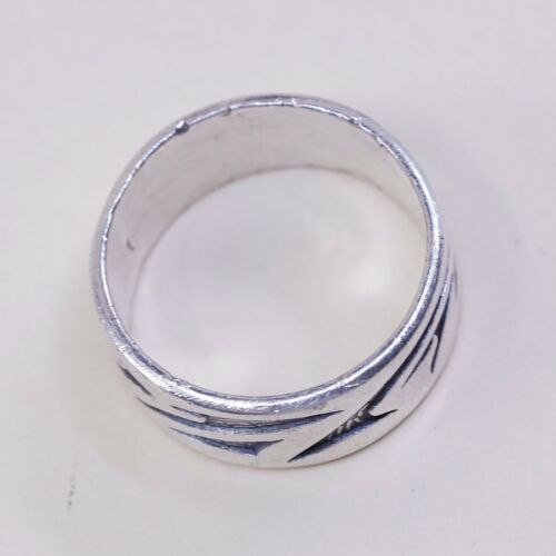 Size 10, Vtg Sterling Silver Handmade Texture Embossed Ring, Mexico 925 Band