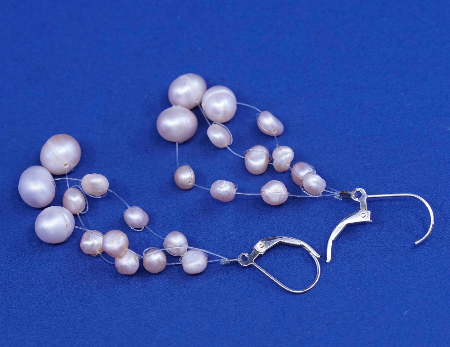 Vintage Sterling silver handmade earrings, 925 hooks w/ cluster pearl