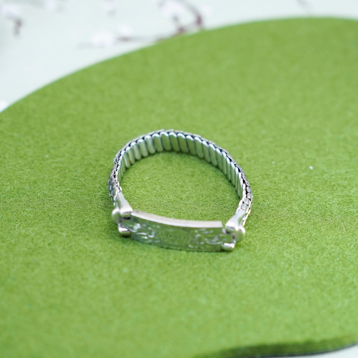 5.75”, Everfine sterling silver elastic bracelet, 925 chain name “goyee bar tag
