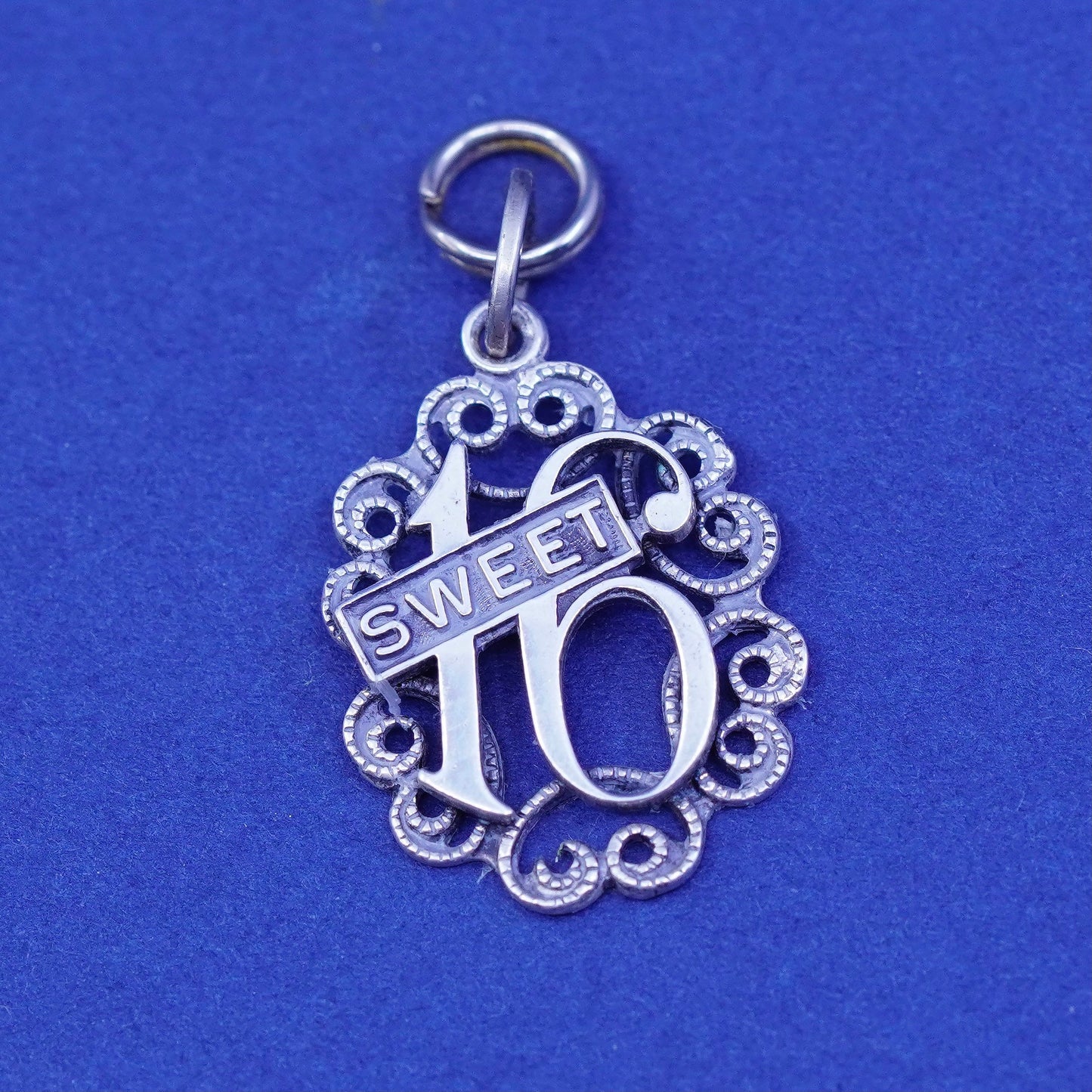 Beau Sterling silver handmade “sweet 16” filigree pendant, 925 tag charm