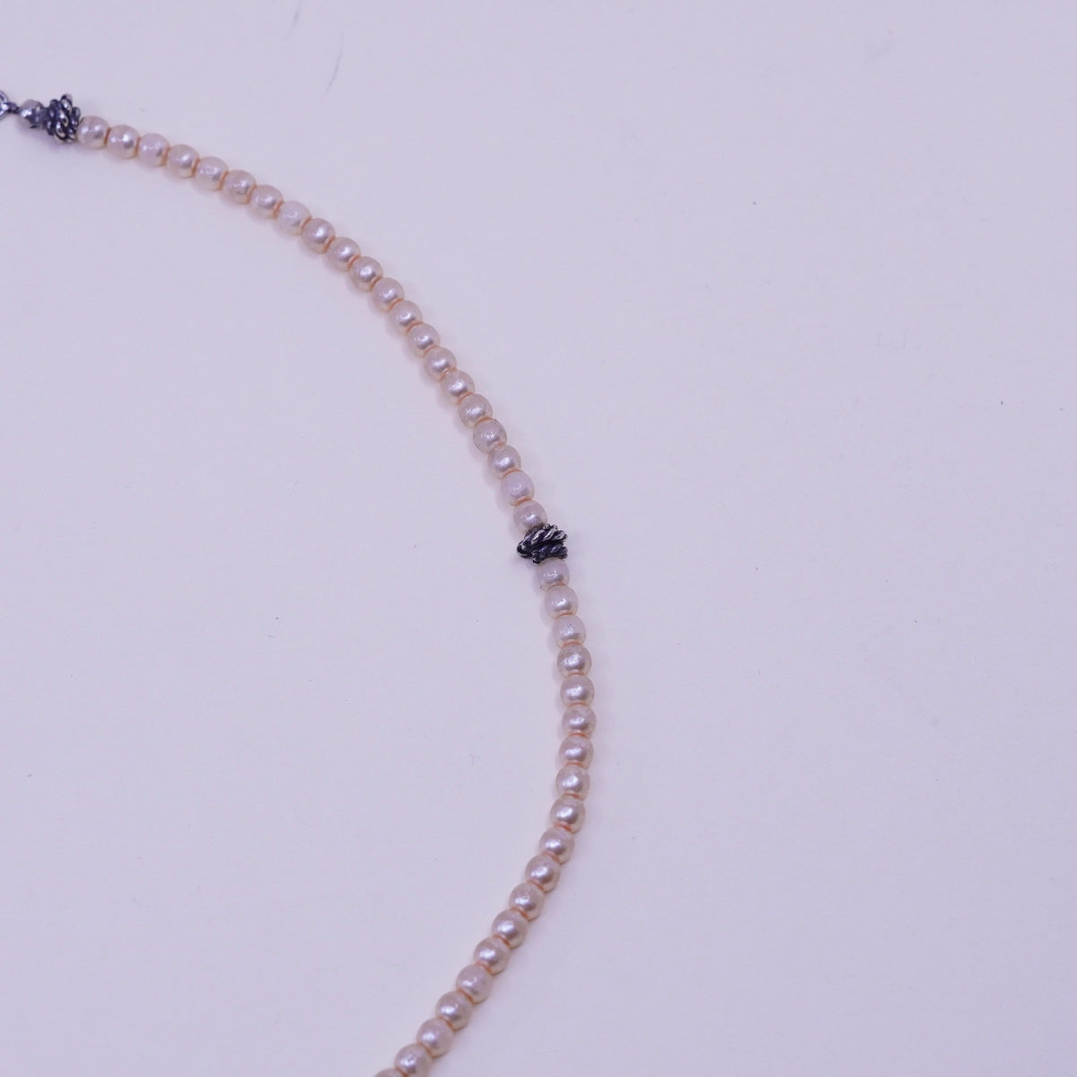 16”, Vintage faux pearl beads necklace chain with sterling 925 silver clasp