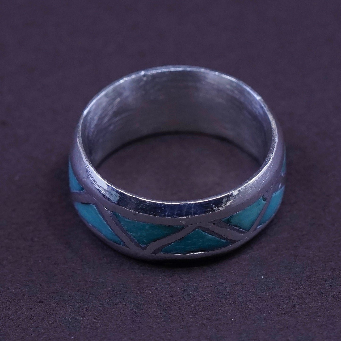 sz 4.5, vtg Sterling silver handmade ring, Native American, 925 band turquoise