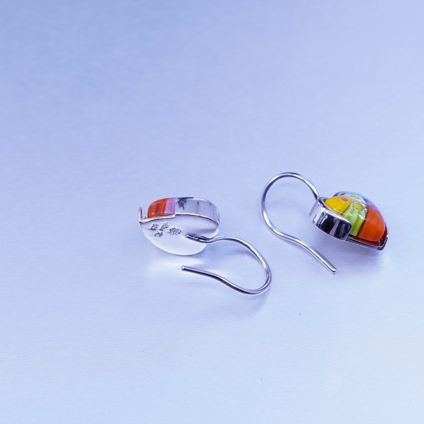 Italian Alan K sterling 925 silver earrings multiciori heart, murano glass