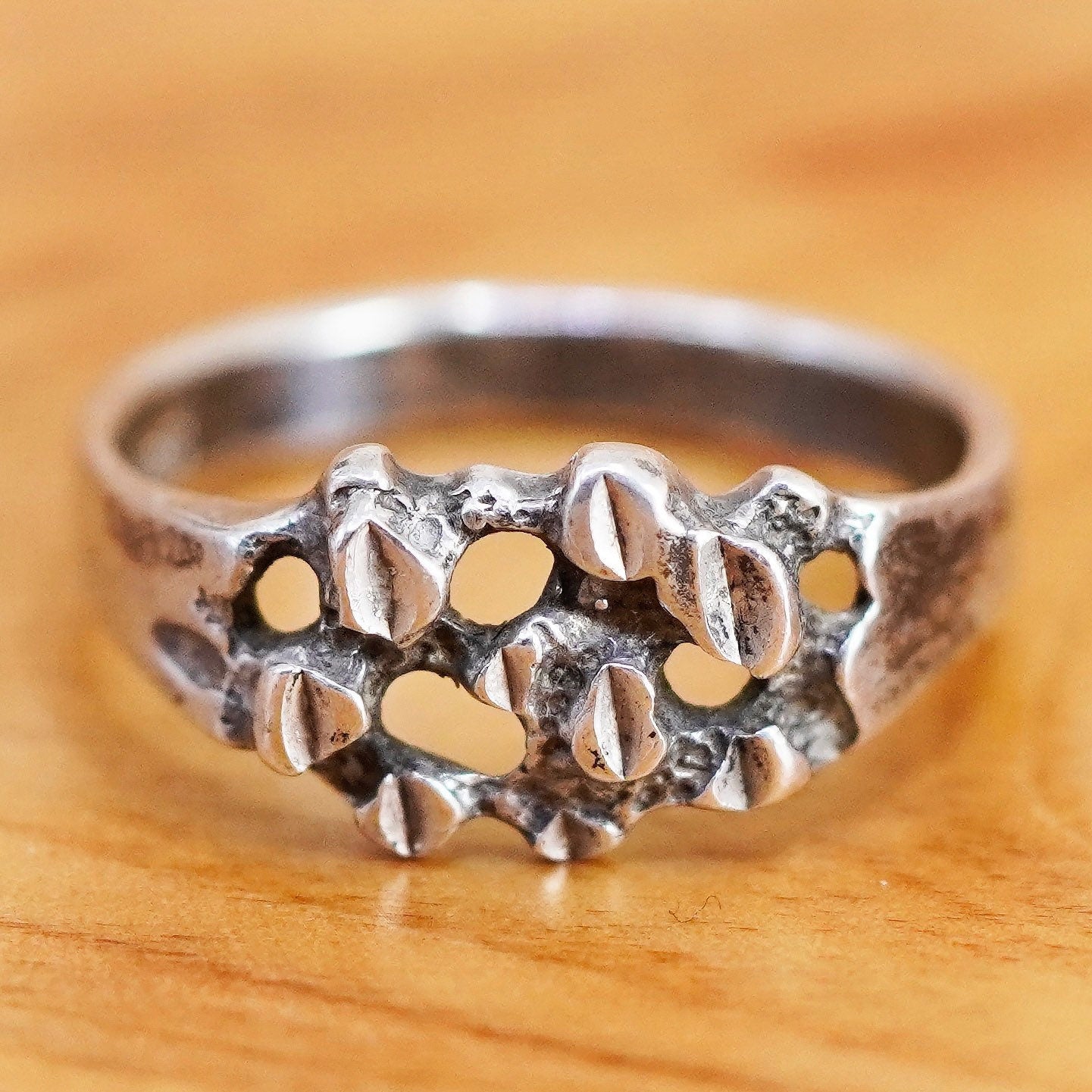 Size 8, vintage Sterling 925 silver handmade ring, nugget textured band