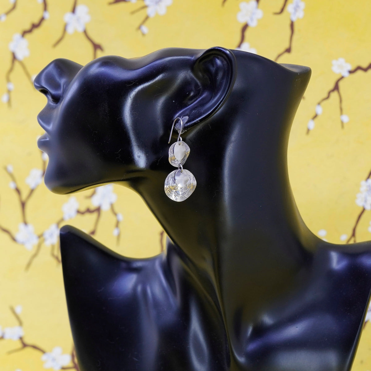 Rare Sterling silver handmade earrings, 925 Tri Textured round textured discs
