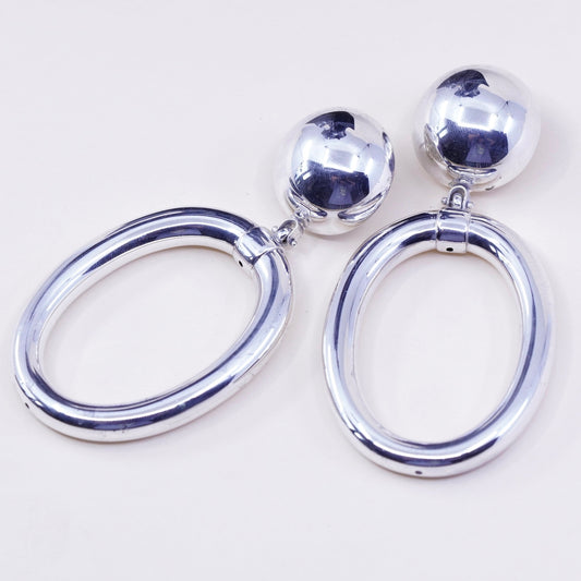 Vintage PV Italy Sterling Silver Handmade Earrings, Modern 925 oval Dangles