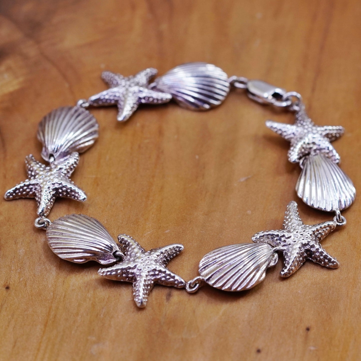6.75”, vintage Sterling silver handmade bracelet, 925 shell, starfish chain