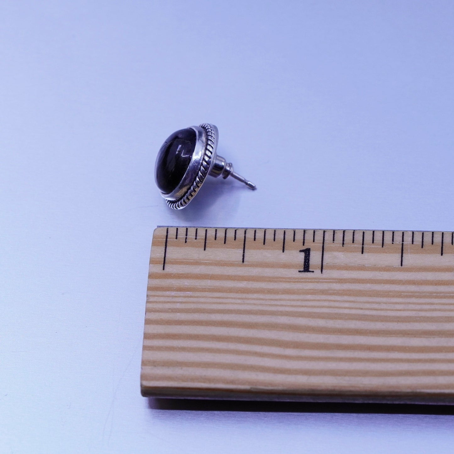 Vintage Sterling 925 silver handmade earrings, round studs with labradorite