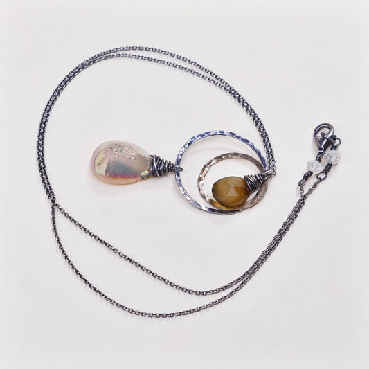 18”, sterling silver handmade necklace, 925 chain w/ teardrop quartz pendant