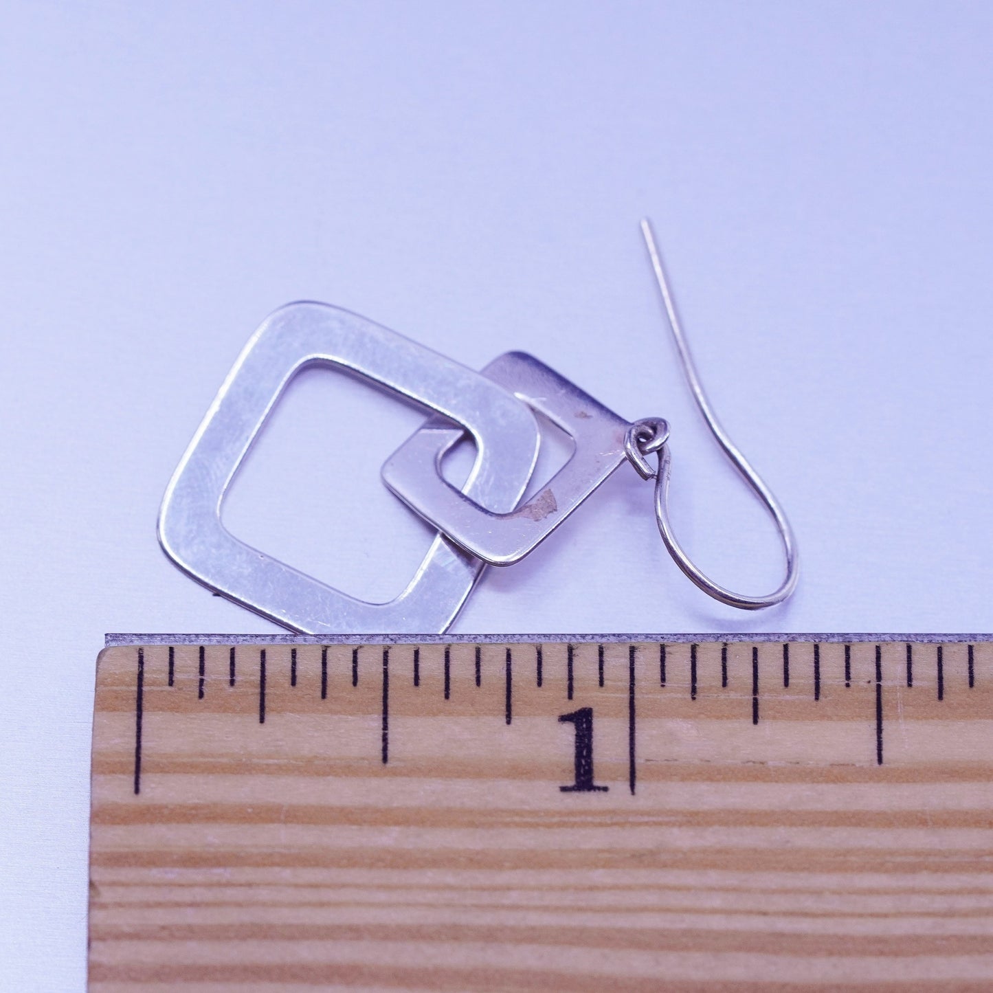 vintage Sterling silver handmade earrings, 925 entwined square dangles