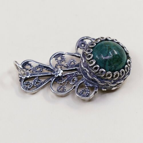 Vtg Filigree Sterling Silver Handmade Pendant W/ Turquoise Bead