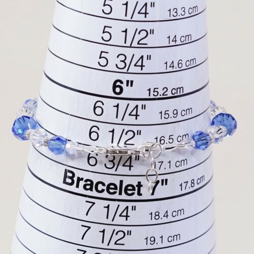 6.5”, Mexico Sterling 925 Silver Handmade Bead Bracelet, Blue Crystal beads