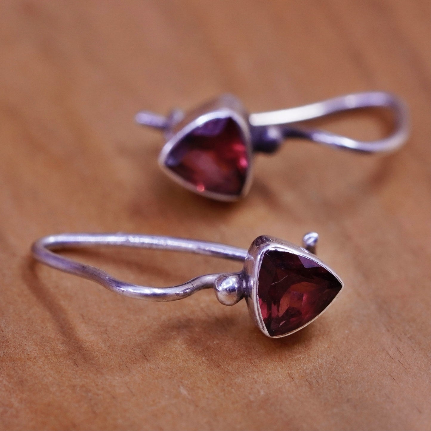 Vintage Sterling 925 silver handmade earrings with ruby