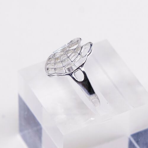 Sz 8.5, Vtg Sterling Silver Handmade Ring, 925 Silver Band W/ Filigree Wing