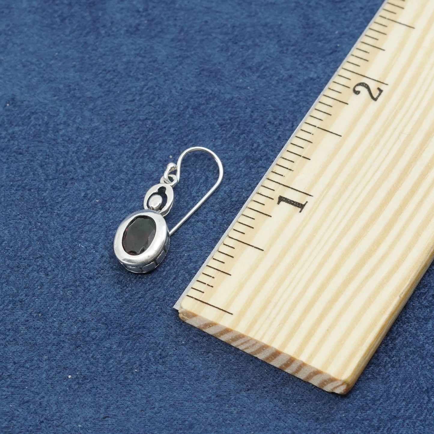 Vintage sterling silver handmade earrings, 925 w/ ruby, stamped 925