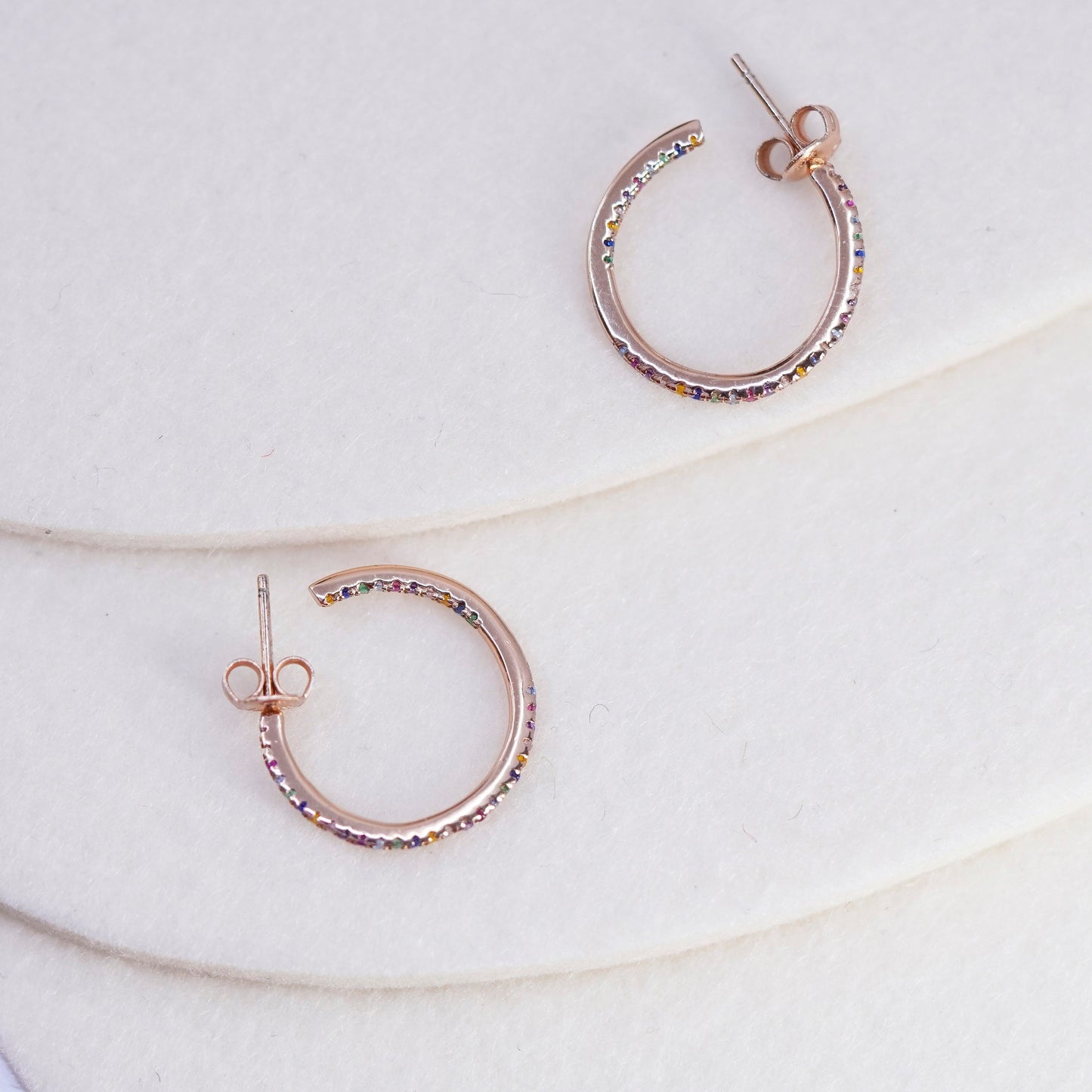 0.75”, vermeil rose gold over Sterling silver earrings, 925 hoops with crystal