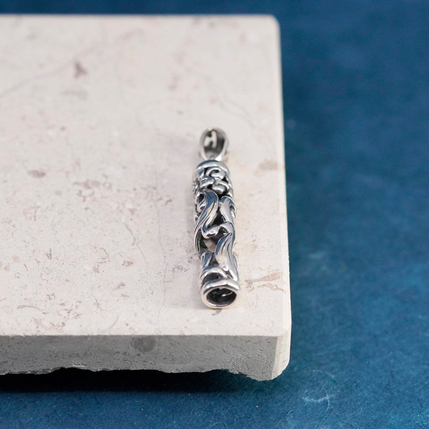 Vintage Sterling silver handmade pendant, 925 bali tube pendant