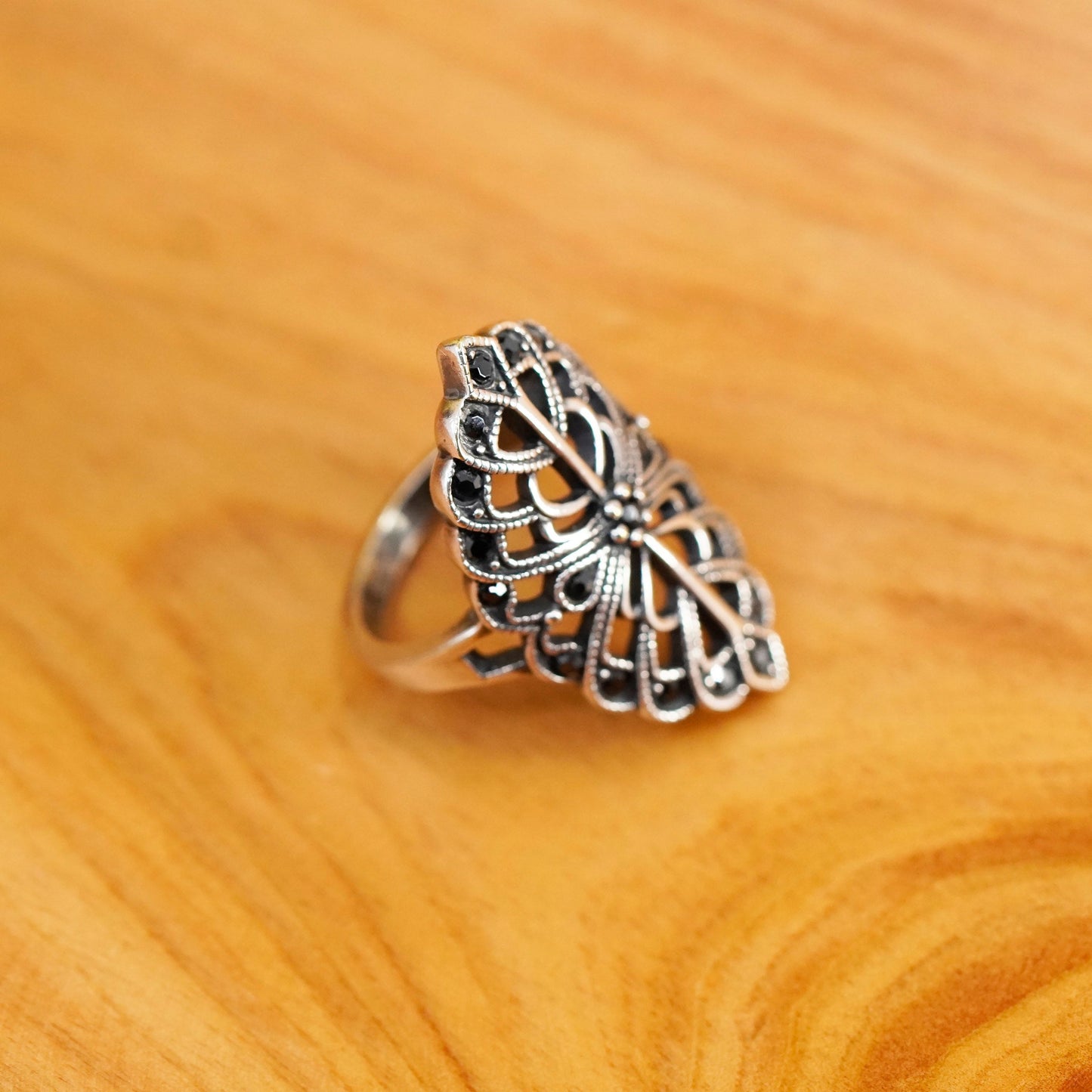 Size 7.25, Sterling silver handmade ring, southwestern, 925 band marcasite