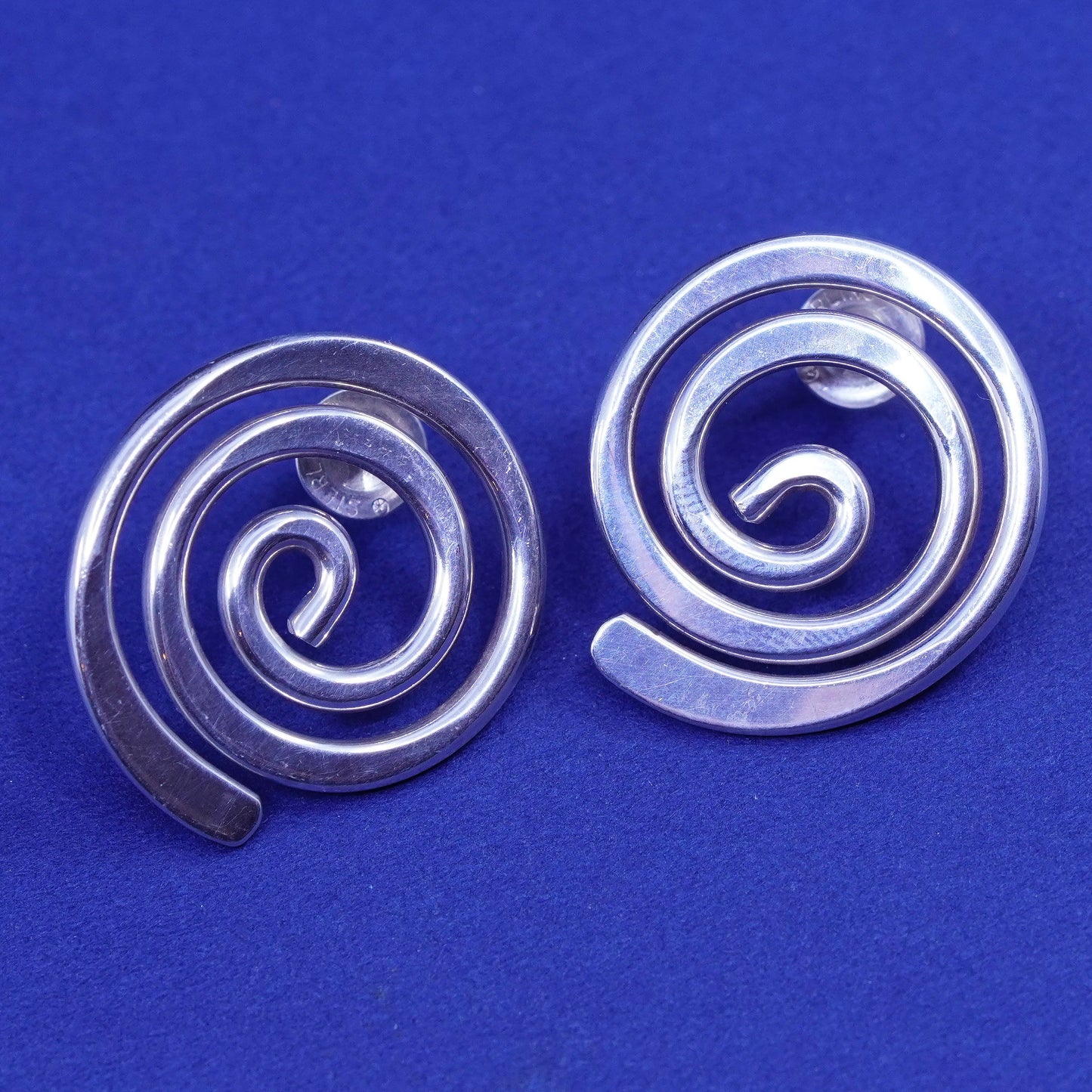 Vintage sterling silver handmade earrings, 925 swirl circle studs