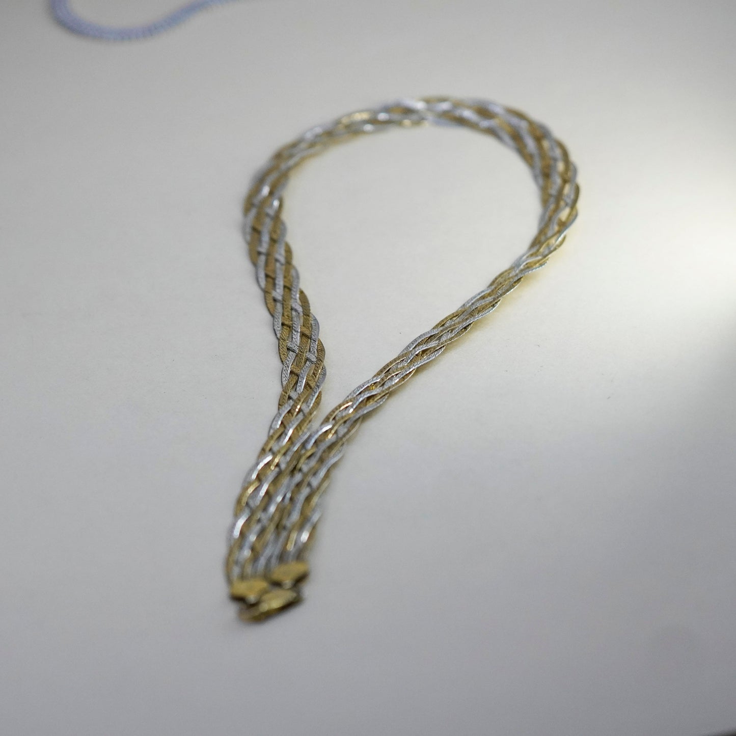 18”, gold filled sterling silver necklace, 925 woven braided herringbone chain