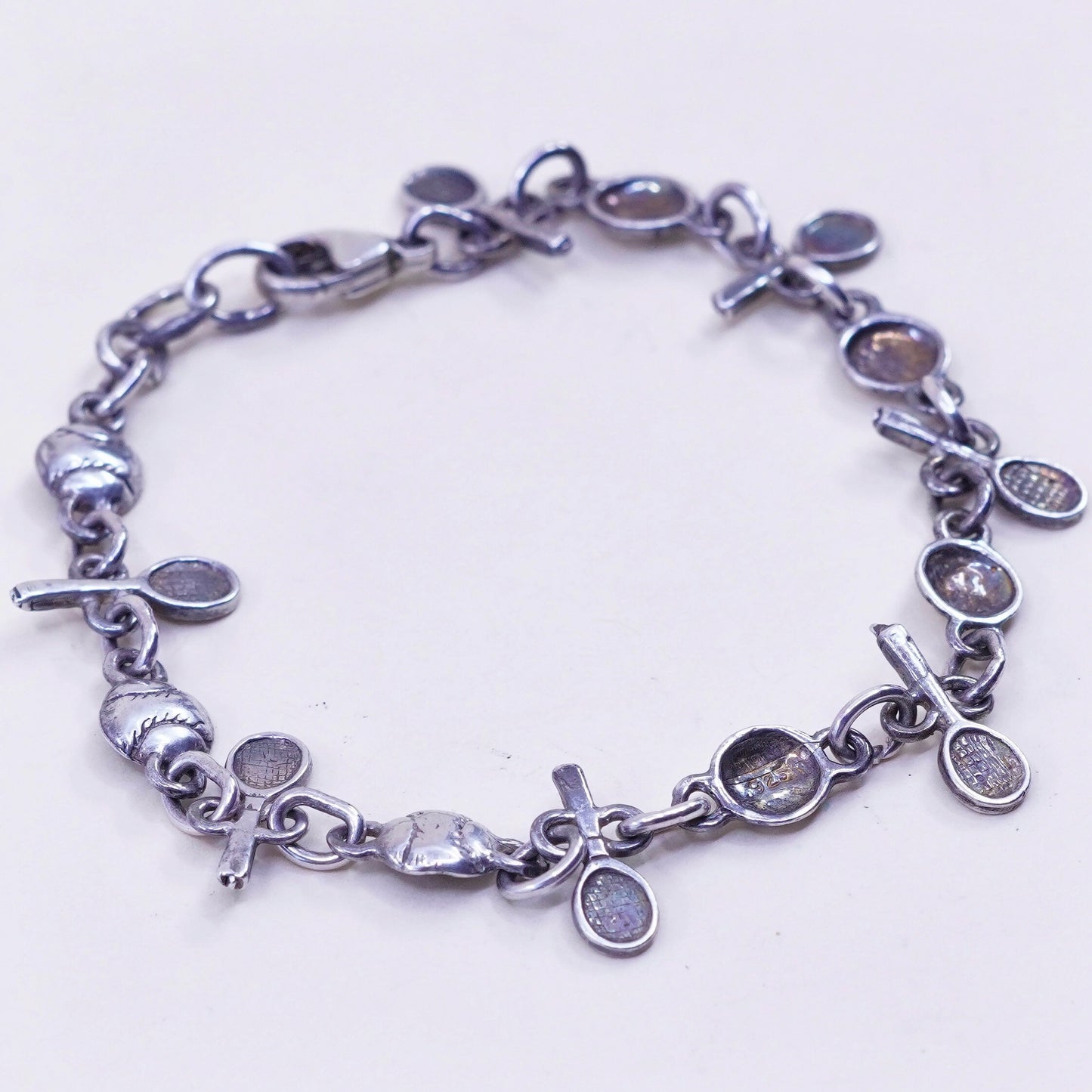 6.75”, milor sterling silver handmade bracelet, 925 tennis ball racket chain