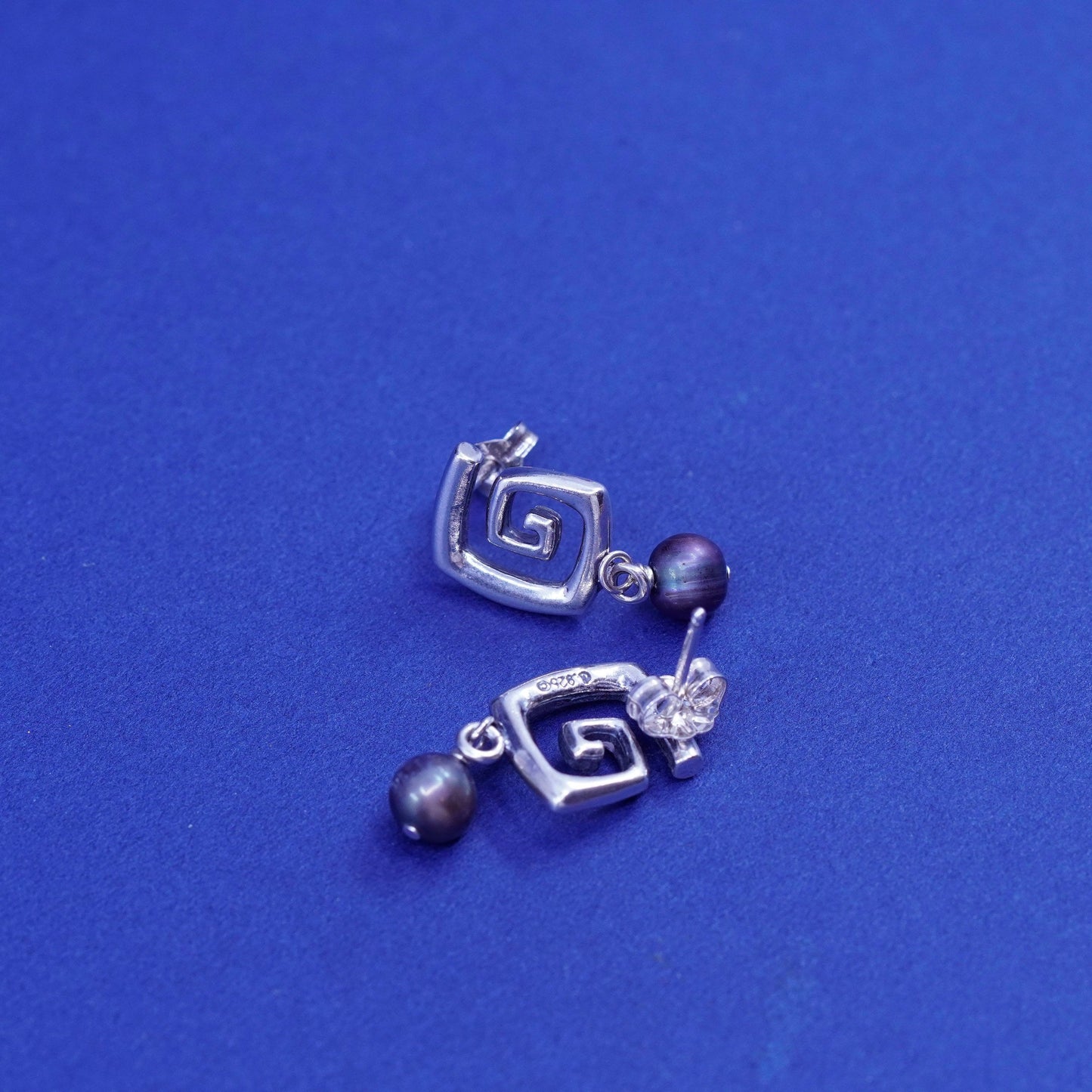 Carolyn pollack Sterling Silver handmade Earrings 925 swirl dangles black pearl