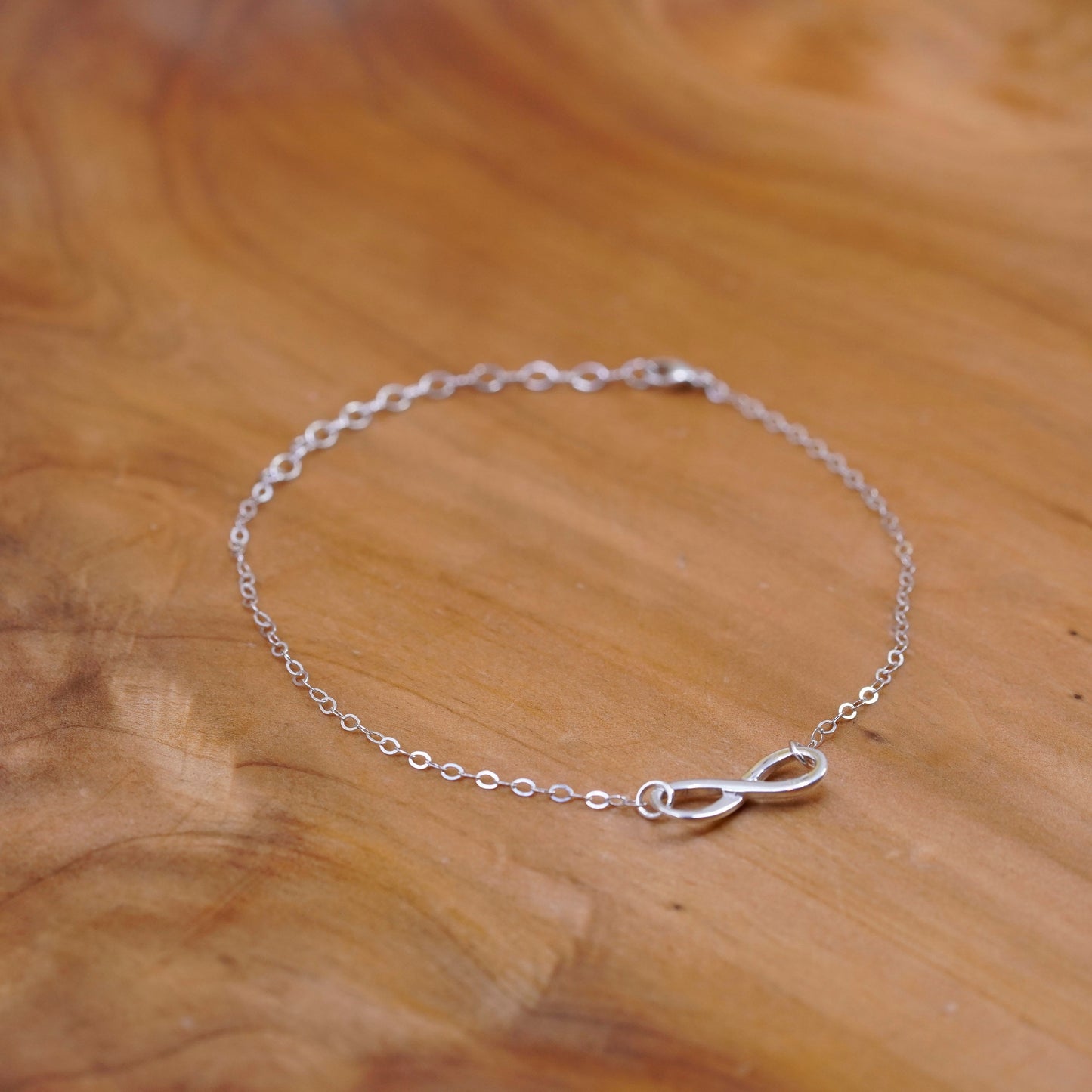 9.5”, sterling silver anklet, 925 circle bracelet chain infinity loop charm