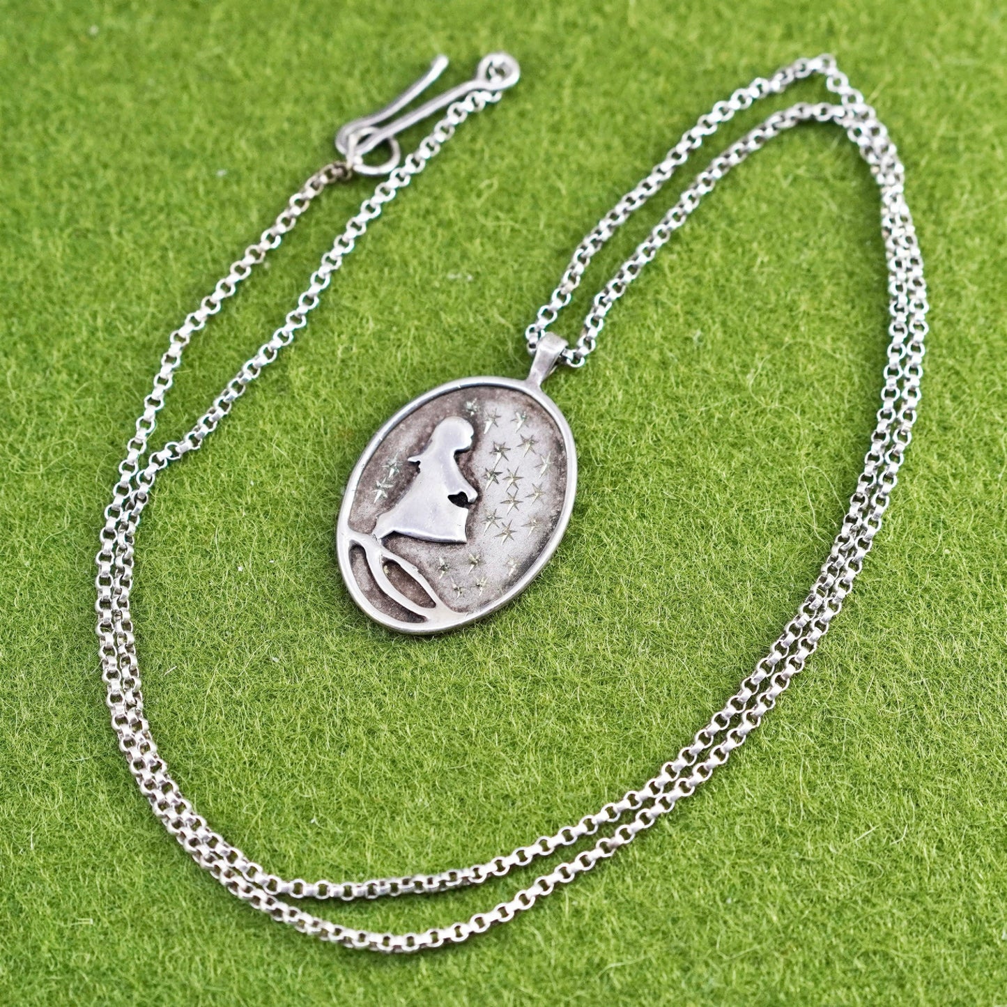 18” Sterling 925 silver handmade necklace, circle chain with girl star pendant
