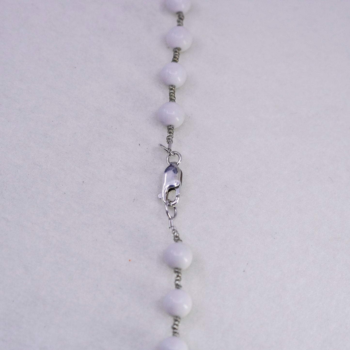 40”, vintage sterling 925 silver handmade necklace with howlite beads