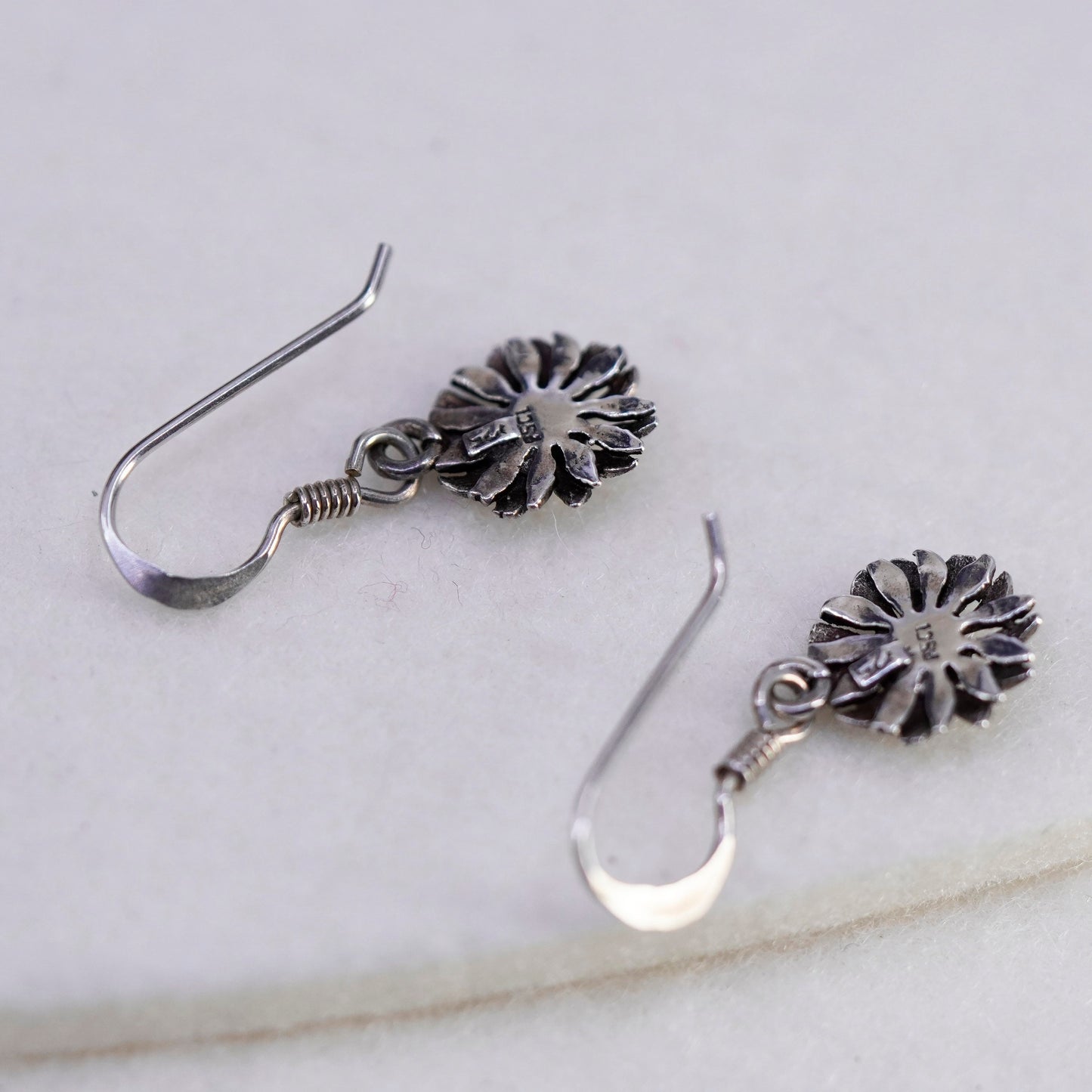 Vintage sterling 925 silver handmade daisy flower earrings