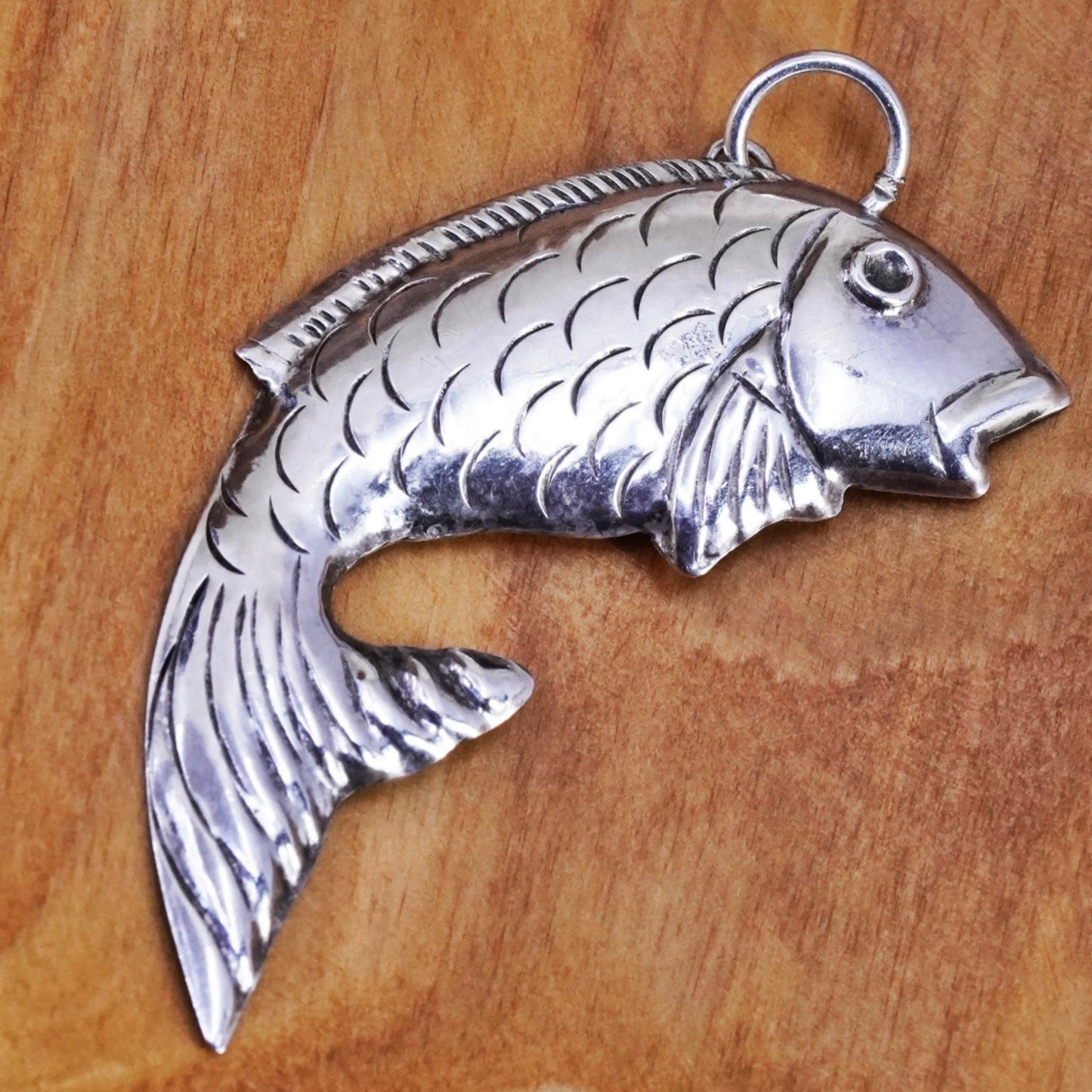 Vintage sterling silver handmade pendant, 925 fish, unique