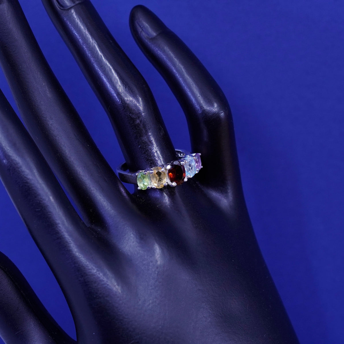 sz 8, Sterling 925 silver handmade ring ruby sapphire peridot amethyst citrine