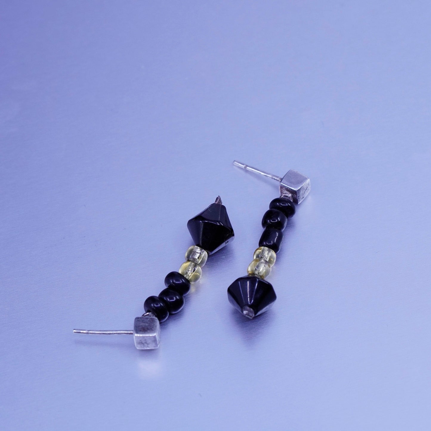 Vintage Sterling 925 silver earrings with onyx citrine beads