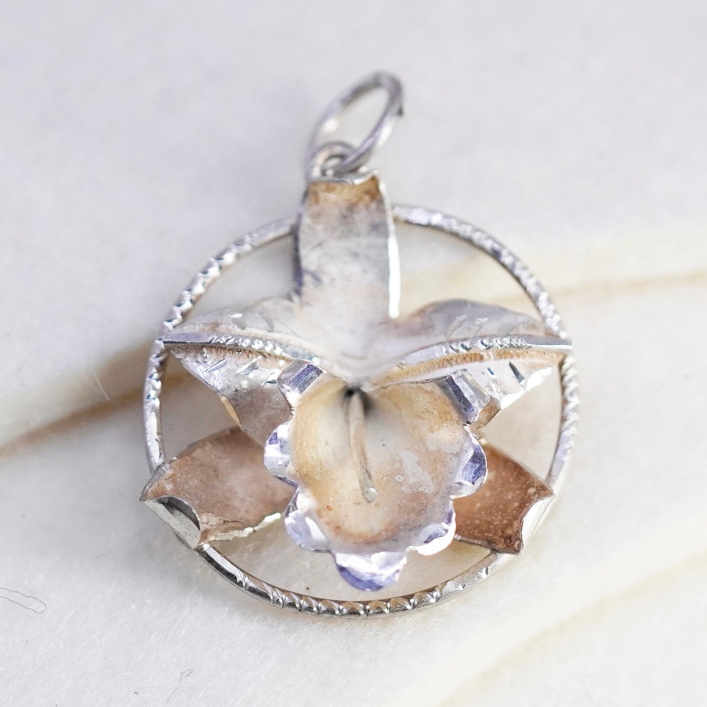 Antique Sterling silver handmade textured Hawaii 925 orchid flower