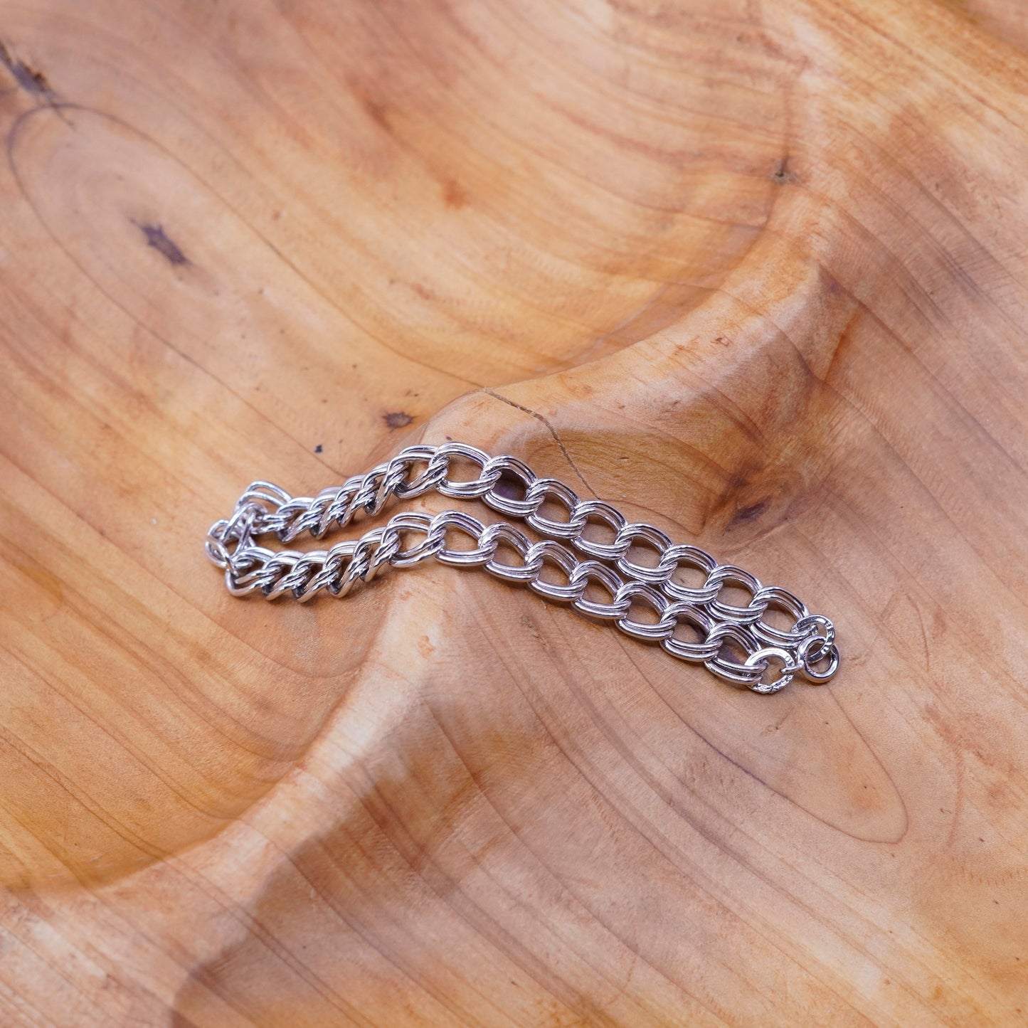 6.75”, vintage Sterling silver handmade double curb bracelet, 925 charm chain