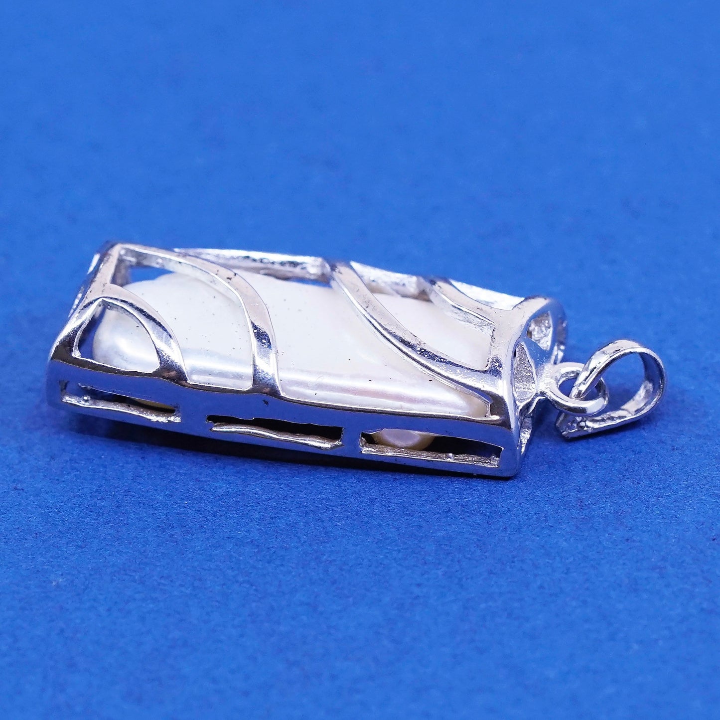 Vintage Sterling silver handmade, 925 pendant with long pearl