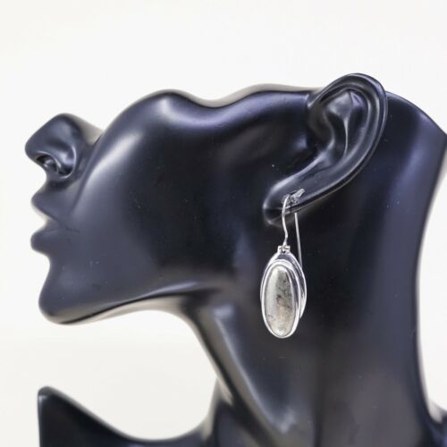 Handmade Antique Sterling Silver Earrings W Oval hematite, stamped 925 Barse